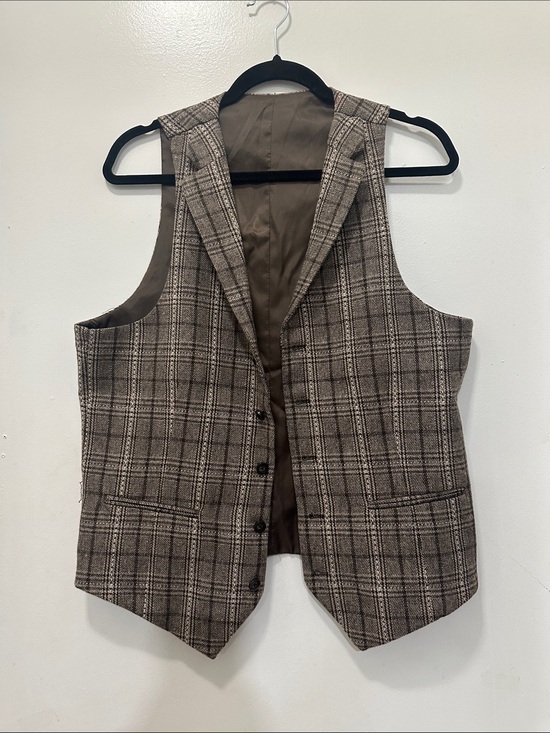 Other - Wool Blend Plaid Vest - Brown Sz L